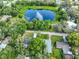An overhead view of a property located next to a pond and lush greenery at 1708 Pond Lake Dr, Tampa, FL 33612