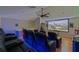 Home theater with comfortable seating, projector screen, and custom lighting at 22623 Cliffside Way, Land O Lakes, FL 34639