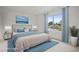 This staged bedroom boasts a waterfront view of the canal and a luxurious bed at 358 Moorings Cove Dr # 4B, Tarpon Springs, FL 34689