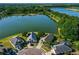 Aerial view showcases a lakefront community with lush greenery and well-maintained homes at 1725 Bondurant Way, Brandon, FL 33511