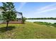Serene backyard featuring a screened patio and peaceful lakefront scenery at 1725 Bondurant Way, Brandon, FL 33511