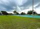 Tennis courts with lighting for evening play, surrounded by lush green space at 23220 Shining Star Dr, Land O Lakes, FL 34639