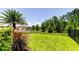 Spacious backyard features lush green grass and a view of the community lake with mature landscaping at 4372 Night Star Trl, Odessa, FL 33556