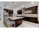 Modern kitchen boasts a large island, sleek dark cabinets, stainless steel appliances, and pendant lighting at 4372 Night Star Trl, Odessa, FL 33556