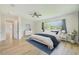 Serene bedroom with large window, ceiling fan, and en-suite bathroom access at 8717 Sanders Tree Loop, Wesley Chapel, FL 33545