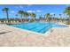 Resort-style community pool with palm trees and lounge chairs for relaxation at 9650 Sage Creek Dr, Ruskin, FL 33573