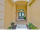 Elegant front entry featuring double doors, brick walkway, and manicured landscaping at 12305 Freesia Ct, Riverview, FL 33569