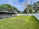 Backyard features an expansive lawn, shed, fence, and screened-in porch at 7026 20Th N St, St Petersburg, FL 33702