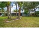 Lush backyard featuring mature palm trees and a well-maintained lawn at 911 Sago Palm Way Way, Apollo Beach, FL 33572