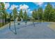 Community playground with swings and climbing structure on a padded blue and green surface surrounded by mature trees at 20115 Nob Oak Ave, Tampa, FL 33647