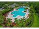 Aerial view of a resort-style pool with ample seating, lush tropical landscaping, and a dedicated lap swimming area at 20115 Nob Oak Ave, Tampa, FL 33647