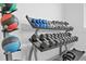 Weight rack with medicine balls and a full range of dumbbells for strength training at 400 150Th Ave # 304, Madeira Beach, FL 33708
