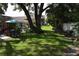 Spacious backyard with lush grass, mature trees, and privacy fence at 2250 Druid E Rd # 605, Clearwater, FL 33764