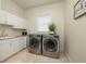 Bright laundry room, featuring white cabinets, LG washer and dryer, and a convenient utility sink at 898 Skye Ln, Palm Harbor, FL 34683
