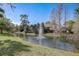 Scenic pond with a water fountain feature and lush landscaping at 103 Cypress Pond Rd # 103, Palm Harbor, FL 34683