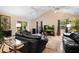 Relaxing living room with black leather couches and high ceilings at 3610 11Th N Ave, St Petersburg, FL 33713