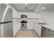 Modern kitchen with stainless steel appliances and white cabinets at 12125 Spartan Way # 201, Hudson, FL 34667