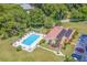 Aerial view of a sparkling community pool, inviting lounge area, and ample parking at 9543 86Th Ave # 9543, Seminole, FL 33777