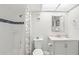 Clean bathroom with a shower/tub combo and granite vanity at 4510 Gulf Blvd # 508, St Pete Beach, FL 33706
