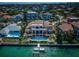 Stunning aerial view of a lavish waterfront estate featuring a private pool and dock in a lush, upscale neighborhood at 806 Columbus Dr, Tierra Verde, FL 33715