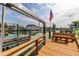 Private boat dock with wooden deck and seating area at 4981 61St S Ave, St Petersburg, FL 33715