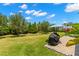 Spacious backyard with grassy area, patio, and grill at 31275 Spruceberry Ct, Wesley Chapel, FL 33543