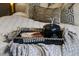 Stylish bedroom with decorative tray and cozy throw blanket on bed at 5523 Carlton Rd, New Port Richey, FL 34652