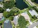 Bird's-eye view of homes with pools near a lake at 1638 Polo Club Dr, Tarpon Springs, FL 34689