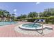 Inviting outdoor pool and spa area with comfortable seating and mature landscaping for a relaxing atmosphere at 129 Brent Cir, Oldsmar, FL 34677