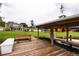 Lakefront dock with a bench, offering stunning water views at 22607 Southshore Dr, Land O Lakes, FL 34639