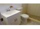 Clean bathroom with shower, toilet and white vanity at 8441 Portulaca Ave, Seminole, FL 33777