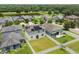 Aerial view of home with solar panels in a neighborhood at 12235 Creek Preserve Dr, Riverview, FL 33579