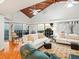 Spacious living room with hardwood floors, white sofas, and vaulted ceiling at 20052 Gulf Blvd, Indian Shores, FL 33785