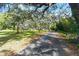Long private driveway, shaded by lush, mature oak trees at 10208 Grove Dr, Port Richey, FL 34668