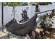 Skeleton pirate ship and skull decor in the backyard at 4822 3Rd S Ave, St Petersburg, FL 33711