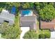 Birds eye of home with screened pool, backyard and mature landscaping at 12912 Willoughby Ln, Hudson, FL 34667