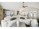 Spacious living room with white sectional sofa, coffee table, and vaulted ceiling at 7518 Clanton Trl, Hudson, FL 34667
