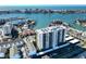 High-rise condo building and its surroundings from an aerial perspective at 400 Island Way # 308, Clearwater, FL 33767