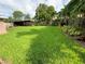 Expansive grassy backyard with lush landscaping and covered patio at 6387 17Th N Ter, St Petersburg, FL 33710