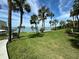 Lush green lawn with palm trees offering scenic waterfront views at 100 Bluff View Dr # 208B, Belleair Bluffs, FL 33770