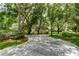Long driveway leading to a large home with lush landscaping at 2901 Leprechaun Ln, Palm Harbor, FL 34683
