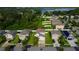 Aerial view of homes showing neighborhood with mature trees, lake, and well-maintained lawns at 105 Cascade Bend Dr, Ruskin, FL 33570