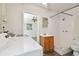 Clean bathroom with shower, toilet, and vanity at 1618 Valencia St, Clearwater, FL 33756