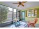 Relaxing screened porch with comfortable seating, ceiling fan, and access to the outdoors at 5210 Newton S Ave, Gulfport, FL 33707