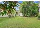Lush backyard with tropical plants, green grass, and a partial view of the house at 1740 51St N St, St Petersburg, FL 33710