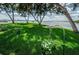Lush backyard lawn with a waterfront view, beautiful trees and landscaping including flowers hanging from shepherd's hooks at 4751 Baywood Point S Dr, Gulfport, FL 33711