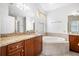 Bathroom boasts a garden tub, granite vanity, and dual sinks at 1008 Blue Heron Way, Tarpon Springs, FL 34689