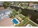 Aerial view of waterfront homes with private docks and swimming pools at 6240 Bayside Dr, New Port Richey, FL 34652