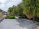 Gravel parking area with palm trees and a glimpse of neighboring houses at 516 Gulf Blvd, Indian Rocks Beach, FL 33785