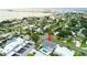 Aerial view showing home's location near the water at 83 Palm Blvd, Dunedin, FL 34698